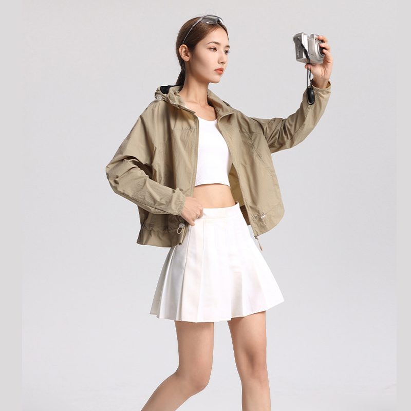 Summer Women's Safari Jacket Short Thin Waterproof Breathable Lightweight for Outdoor Sports & Cycling with LOGO