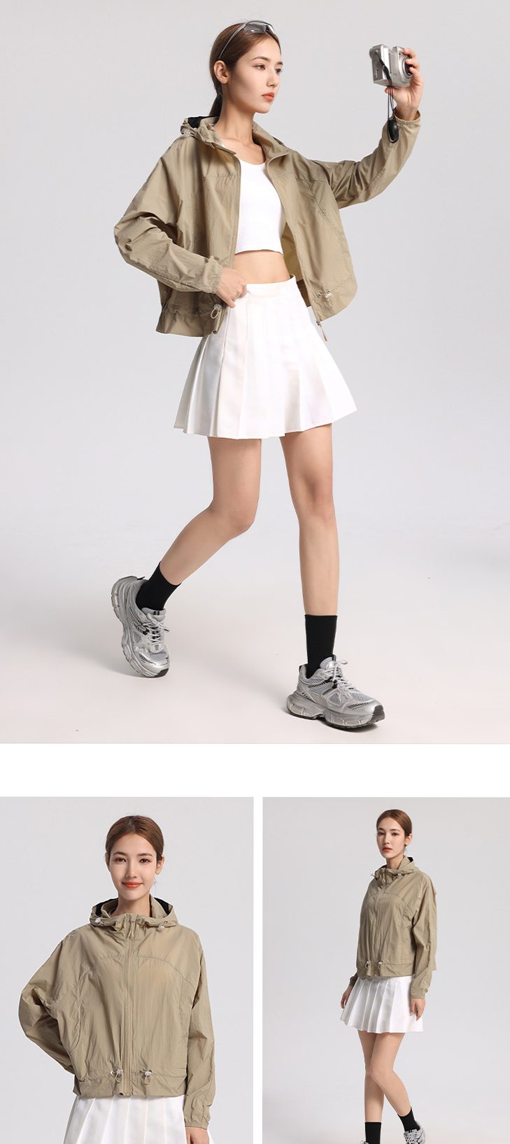 Summer Women's Safari Jacket Short Thin Waterproof Breathable Lightweight for Outdoor Sports & Cycling with LOGO