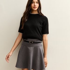 Dark Grey Belted Flippy Mini Skirt