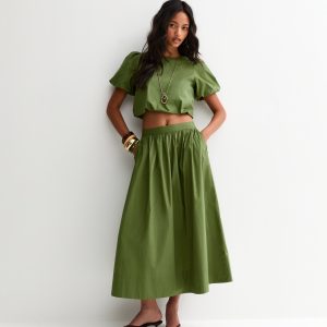 Dark Khaki Poplin Circle Skirt