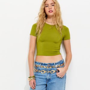 Green Crew Neck Cropped T-Shirt