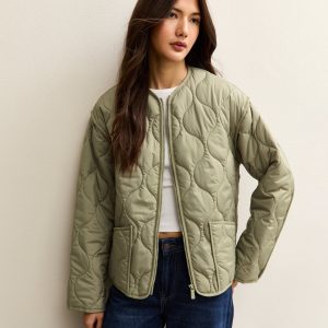 Light Khaki Quilted Padded Jacket