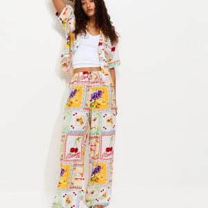 Multicolour Still Life Print Wide Leg Trousers
