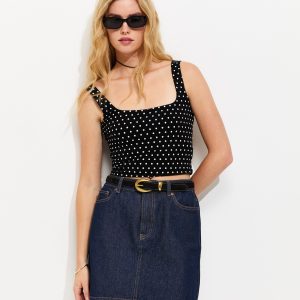 Navy Denim A-Line Mini Skirt