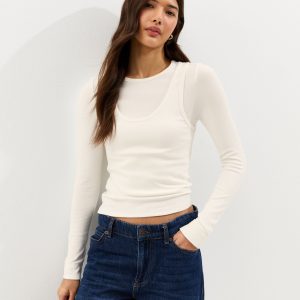 Off White Layered Long Sleeve Top