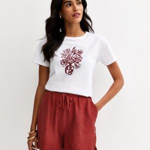 Rust Crinkle Texture Drawstring Shorts