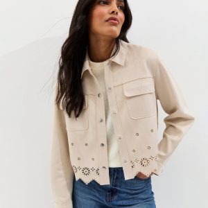 Stone Cutwork Faux Suede Shacket