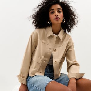 Stone Flap Pocket Cotton Shacket