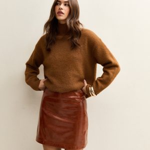 Tan Cracked Faux Leather Mini Skirt