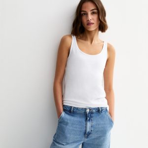 White Cotton Scoop Neck Vest