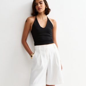 White Longline Pleated Shorts