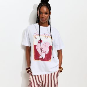 White Rooster Print Oversized T-Shirt